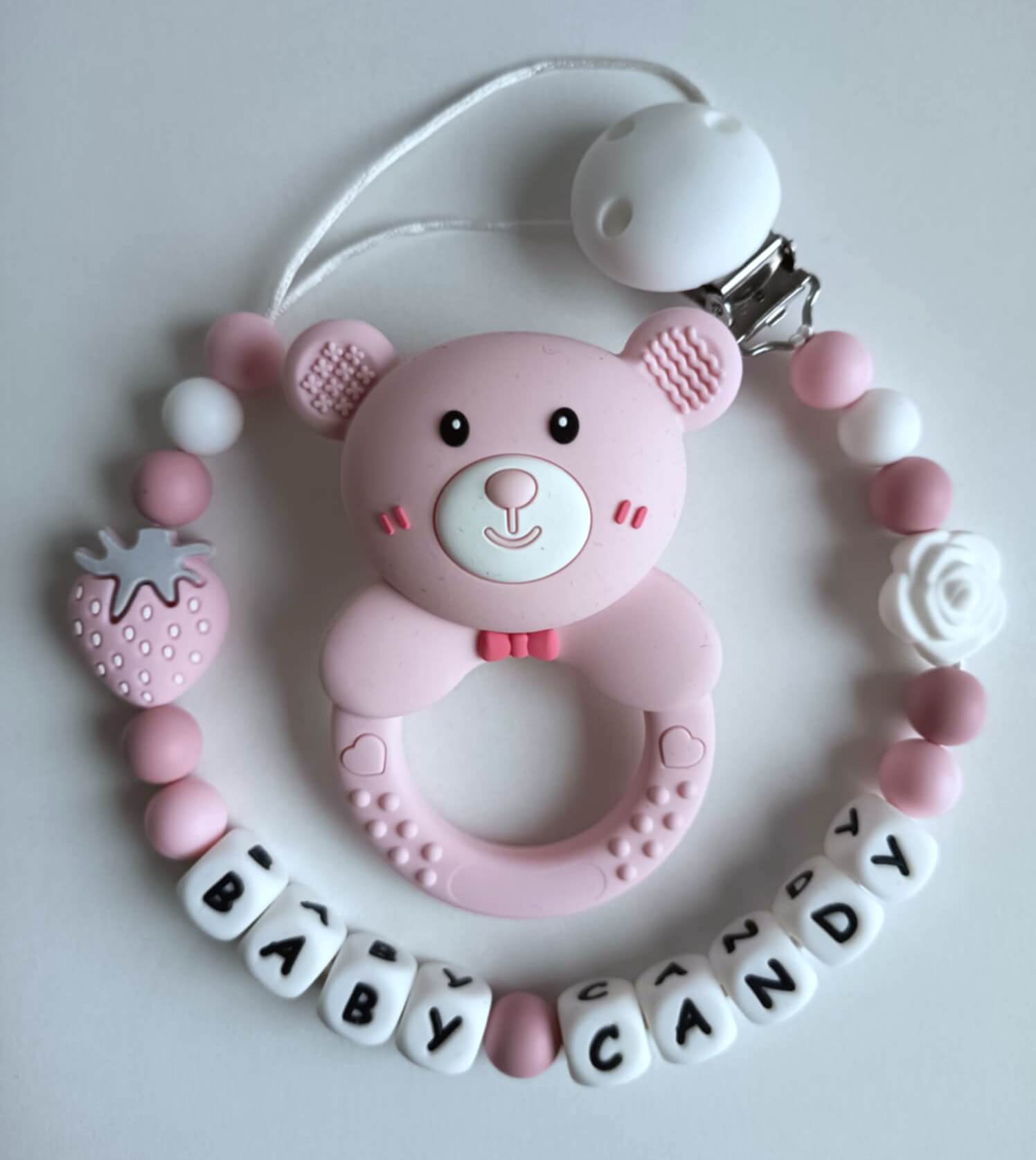 2 in 1 kramtukas/barškutis su laikikliu