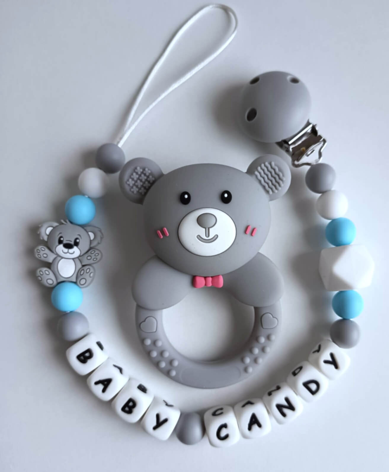 2 in 1 kramtukas/barškutis su laikikliu