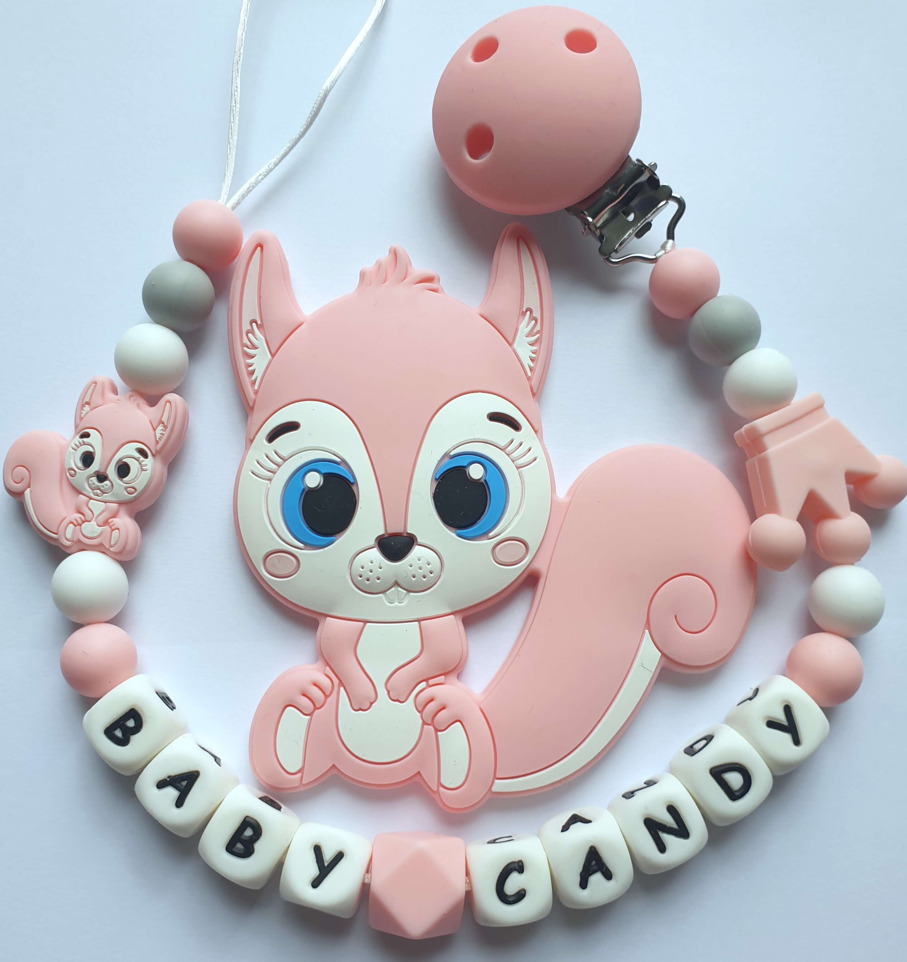 Kramtukas ir čiulptuko/kramtuko laikiklis "Voveraitė"