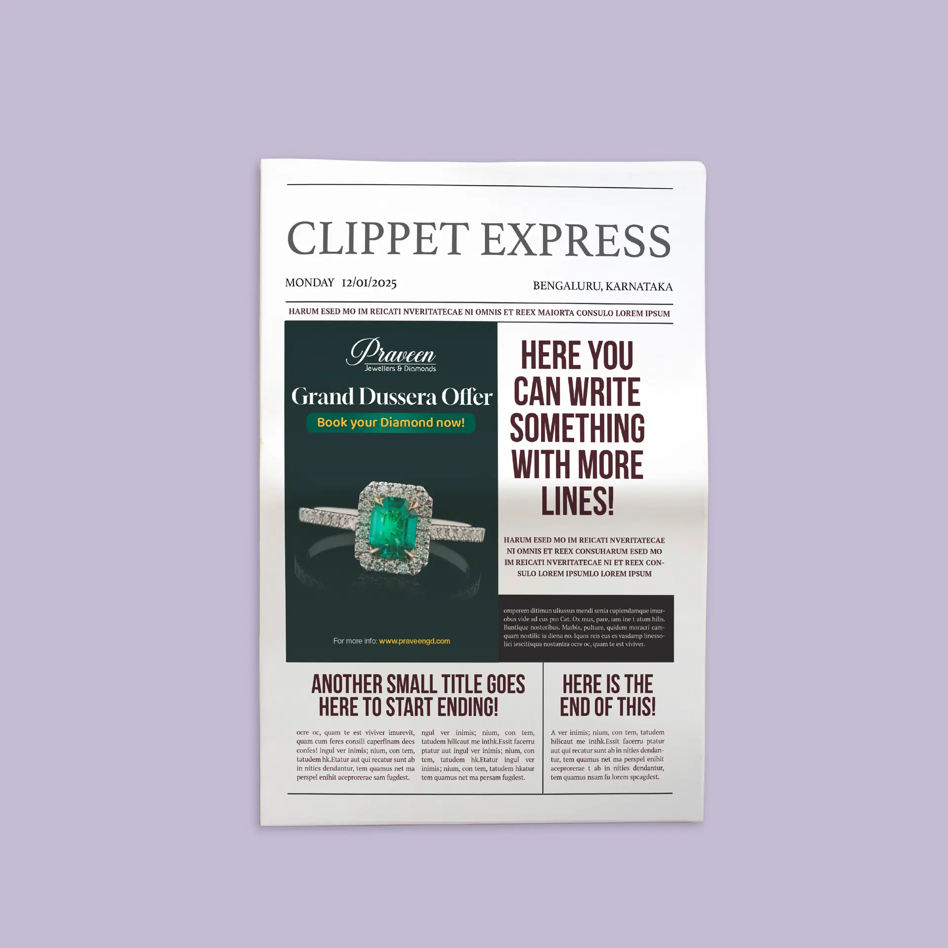 Newspaper/Magazine Ad Design (Quarter)