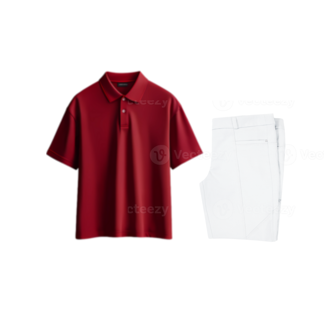 Red Polo Shirt and White Pants Set