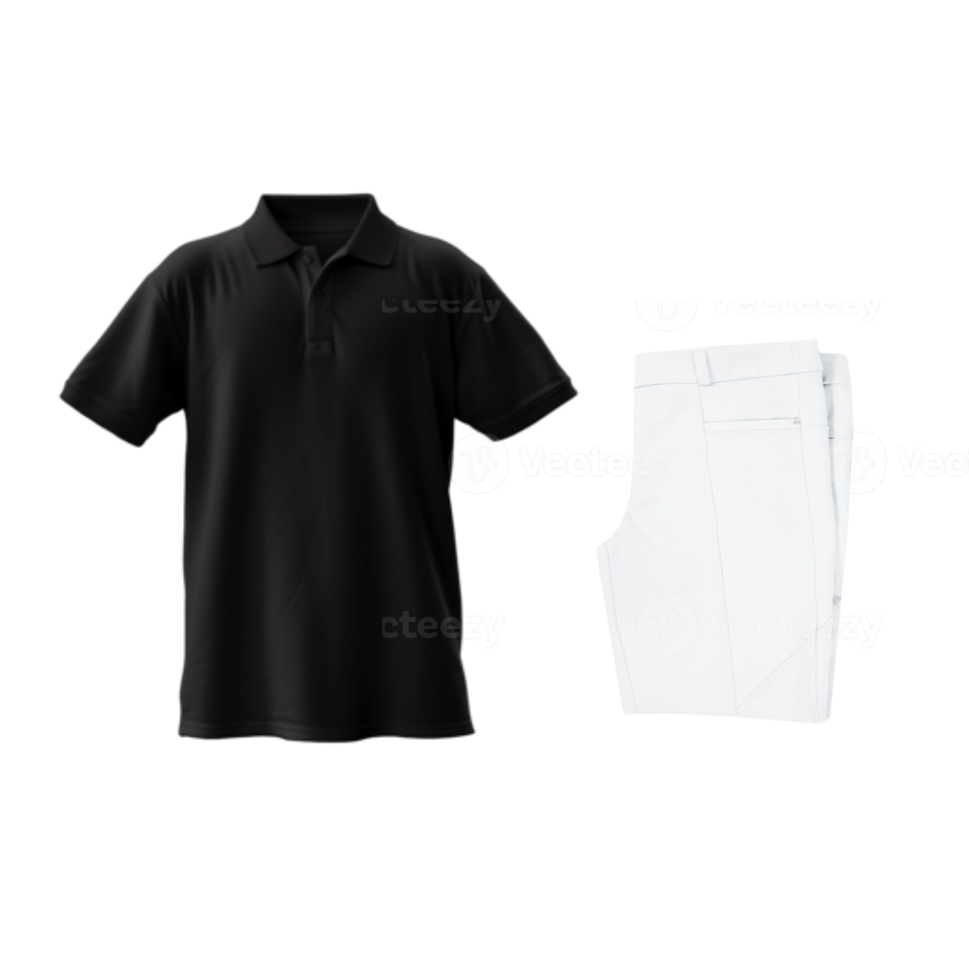 Black Polo Shirt and White Trousers Set