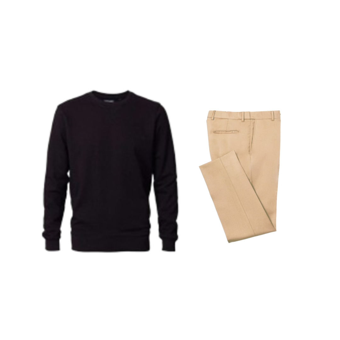 Classic Black Sweater and Khaki Pants Set
