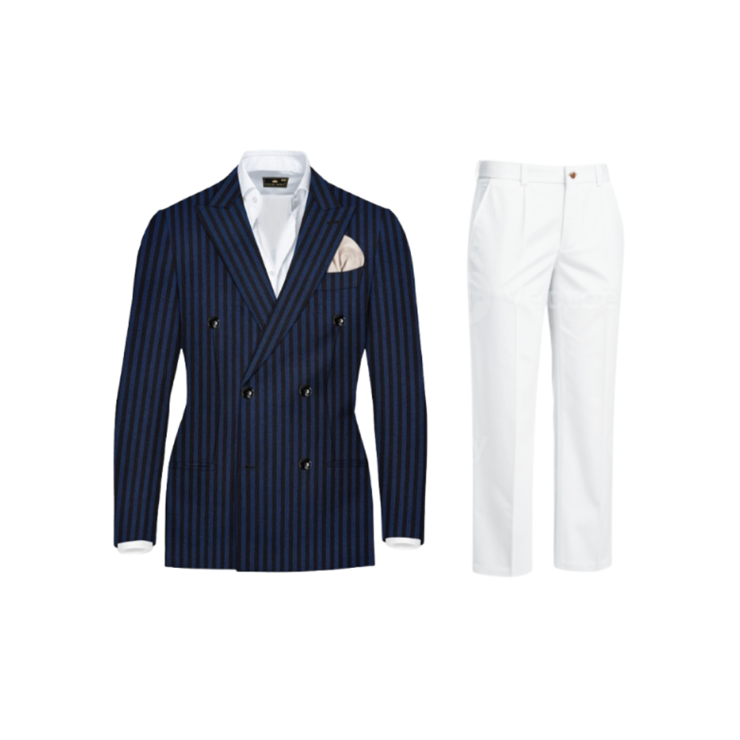 Men’s Navy Pinstripe Suit Set