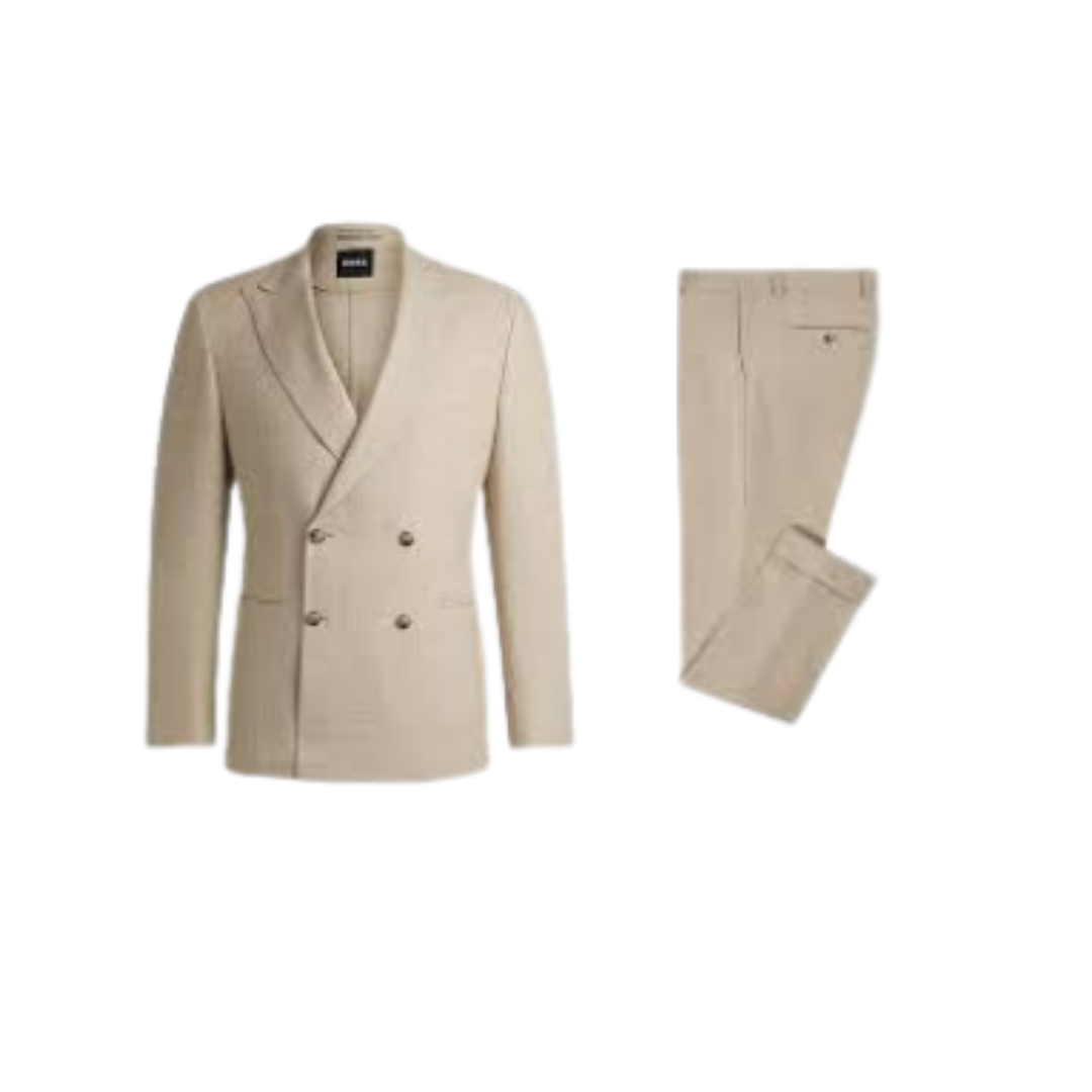 Beige Double-Breasted Suit