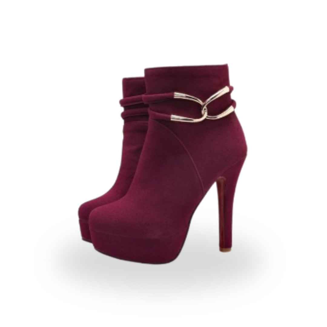 Burgundy High Heel Ankle Boots