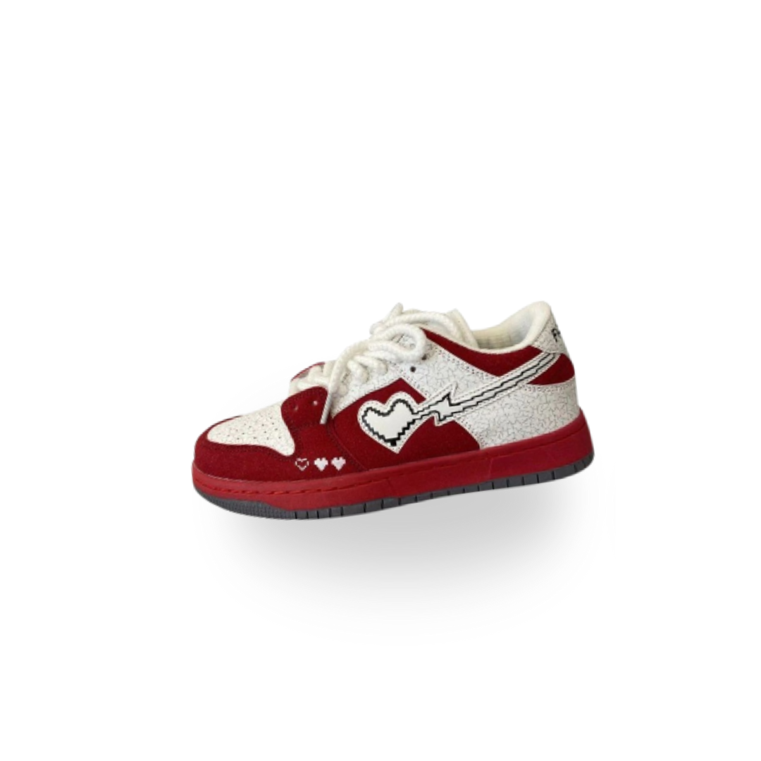Red and White Heart-Themed Sneakers