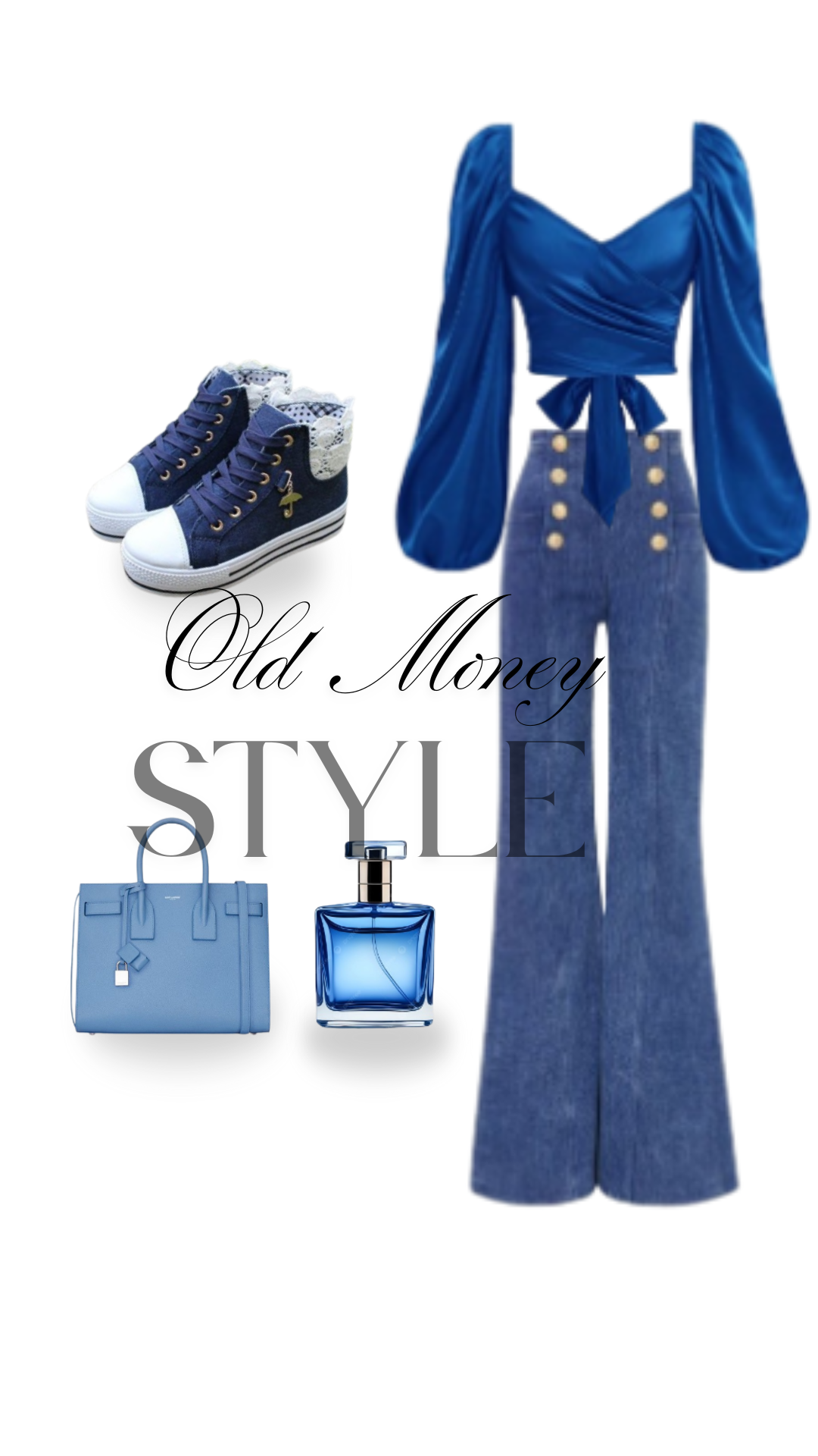 Blue Satin Puff Sleeve Wrap Top