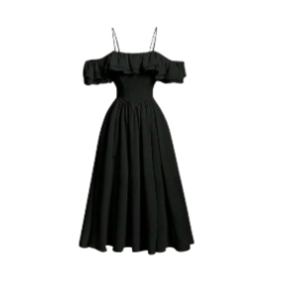 Black Off-Shoulder Midi Dress