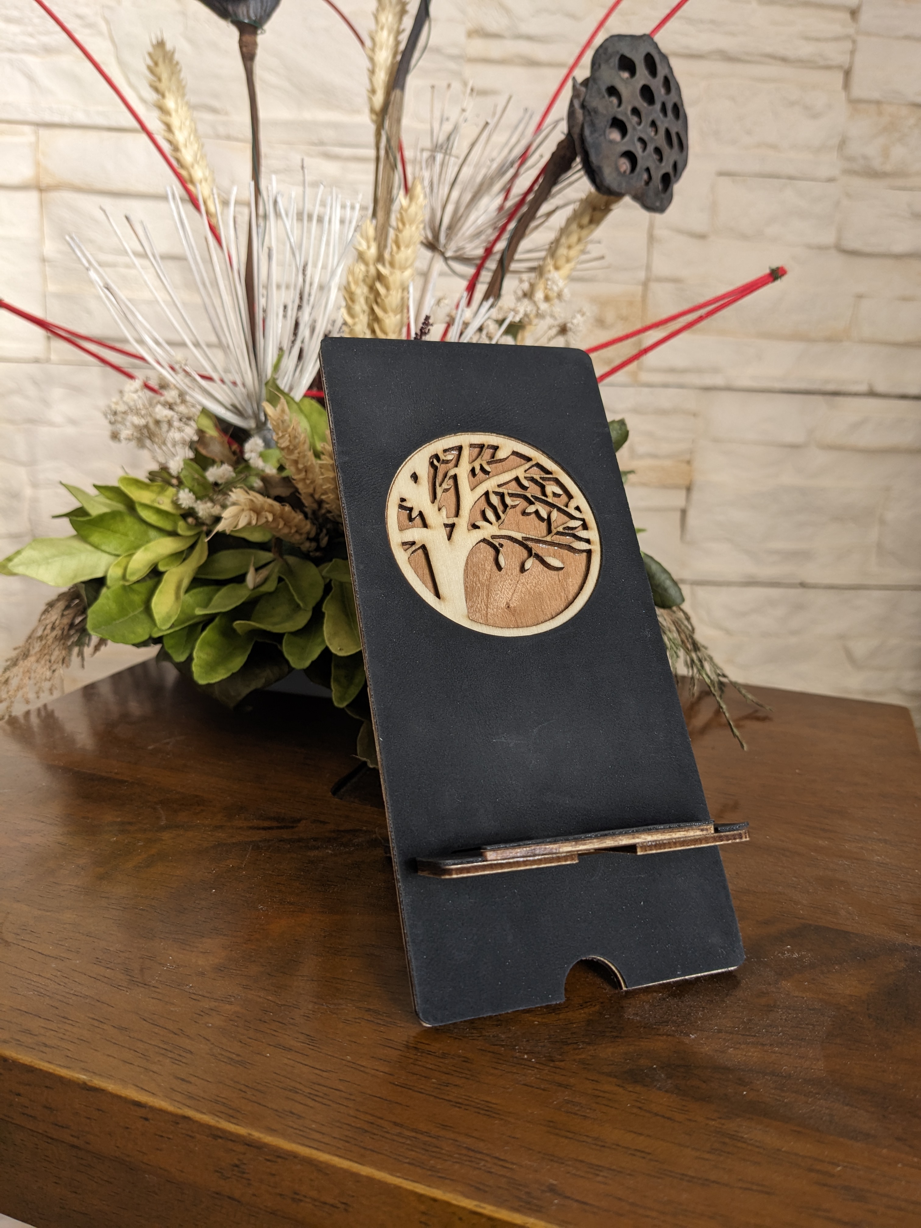 Chevalet de téléphone arbre de vie suédine