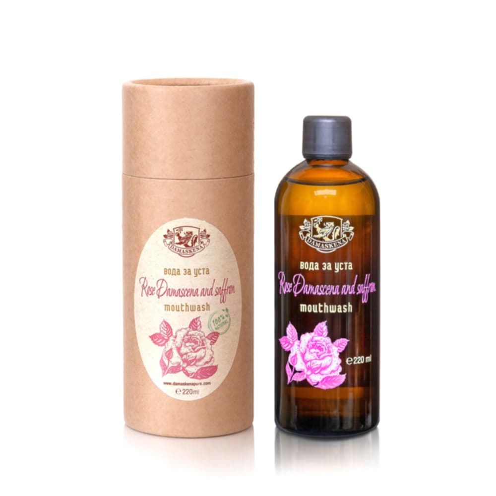 Burnos skalavimo skystis su rožiu vandeniu