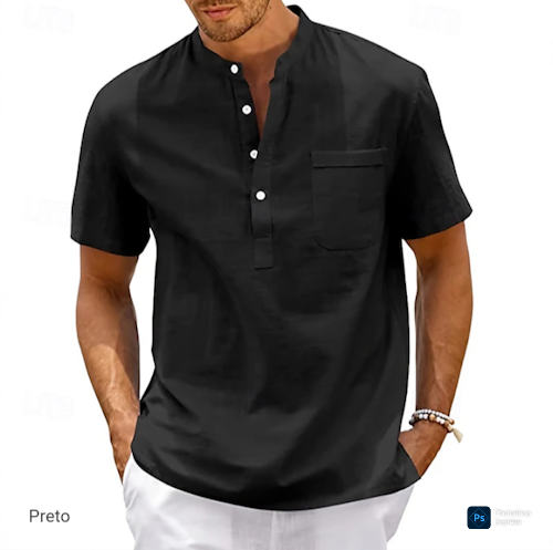 Camisa Polo  gola de padre em viscose e linho.Diversas cores .