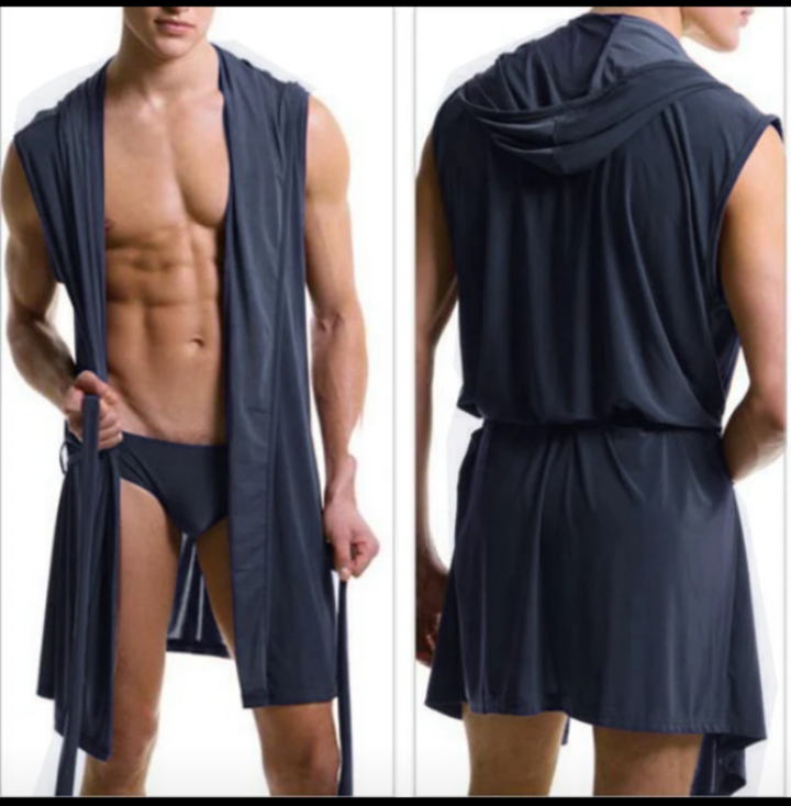 SAIDA DE BANHO ATOALHADO ALGODÃO COM CAPUZ HOMENS E CUECA SLIN.