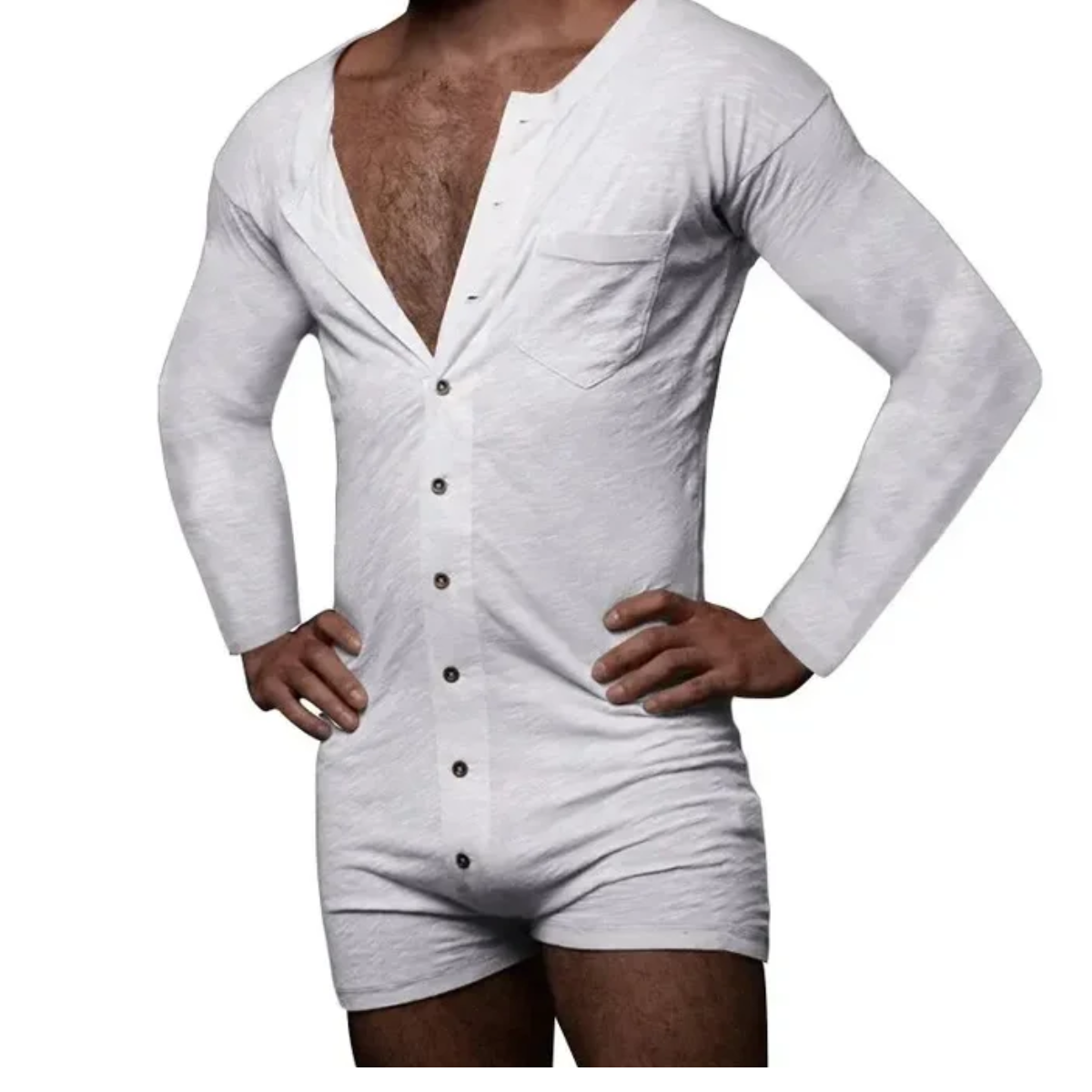 PIJAMA MACACÃO MANGA LONGA CURTO, COM BOTÕES.