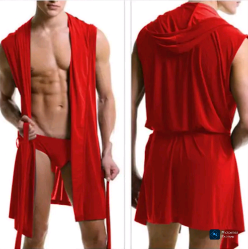 SAIDA DE BANHO ATOALHADO ALGODÃO COM CAPUZ HOMENS E CUECA SLIN.