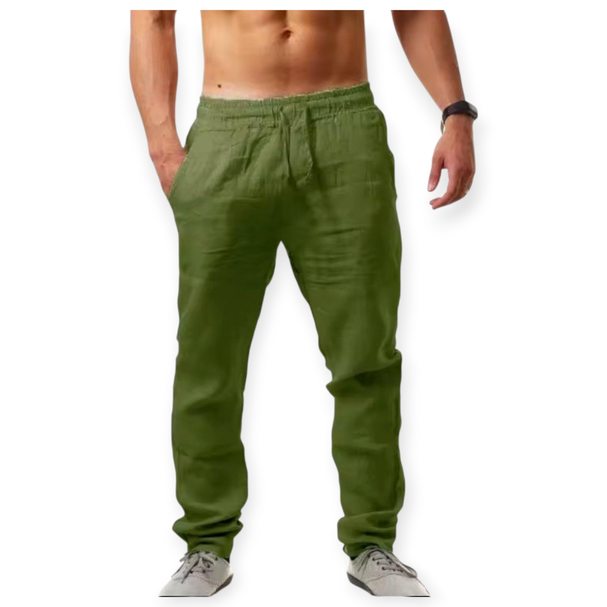 Calça de linho com viscose  reta masculino com zíper e botão.