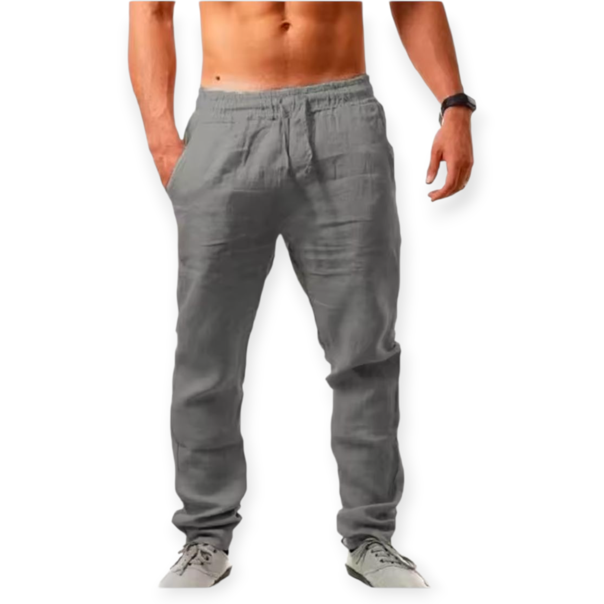 Calça de linho com viscose  reta masculino com zíper e botão.