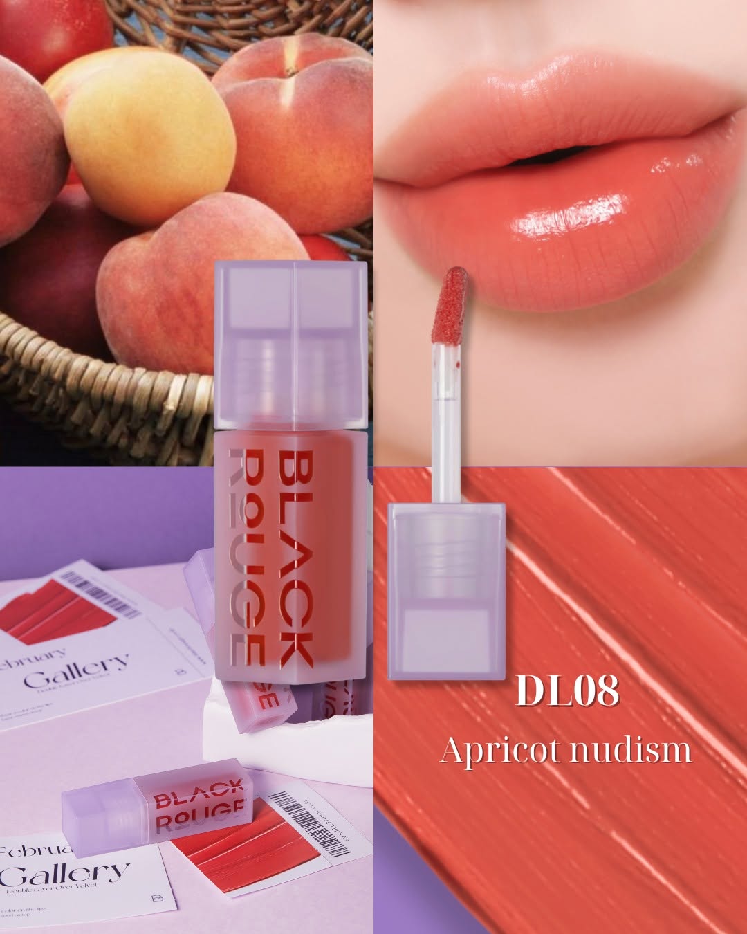 BLACK ROUGE - Double Layer Over Velvet 2- 	DL08 Apricot Nudism -أحمر شفاه أسود - طبقة مزدوجة فوق المخمل 2