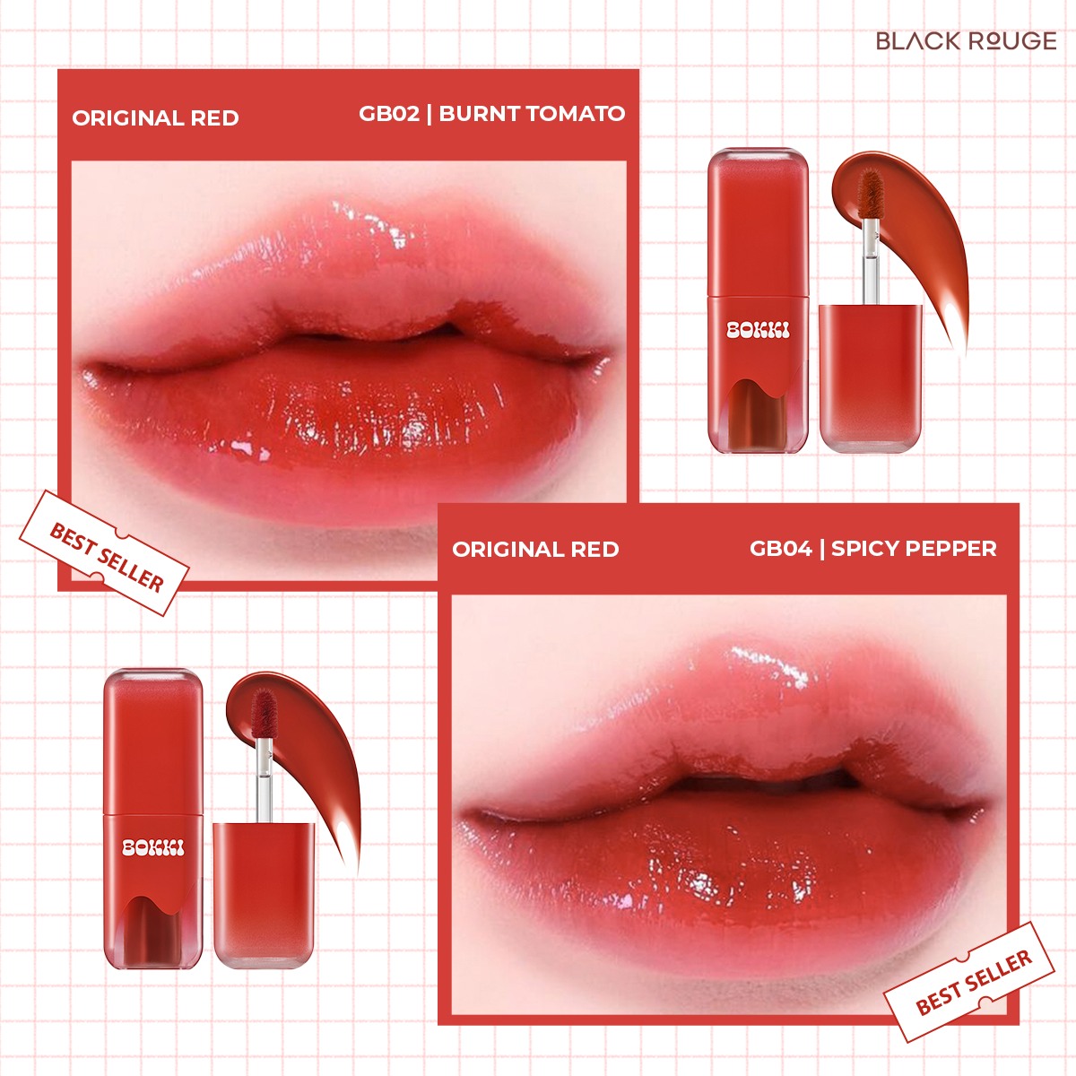 BLACK ROUGE - Glow Bokki Tint - GB01 Pepper Red -أحمر شفاه أسود - لون بوكي المتوهج