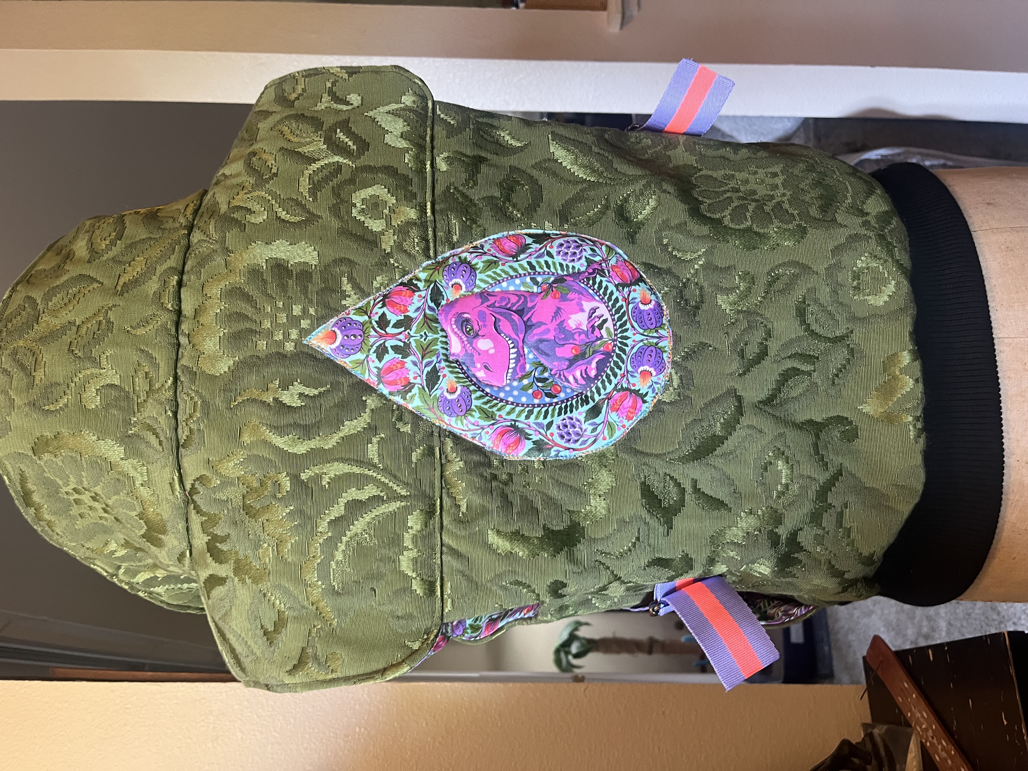 momo Dino insulated vest with Dinosaur quilted applique' detail on back and chest