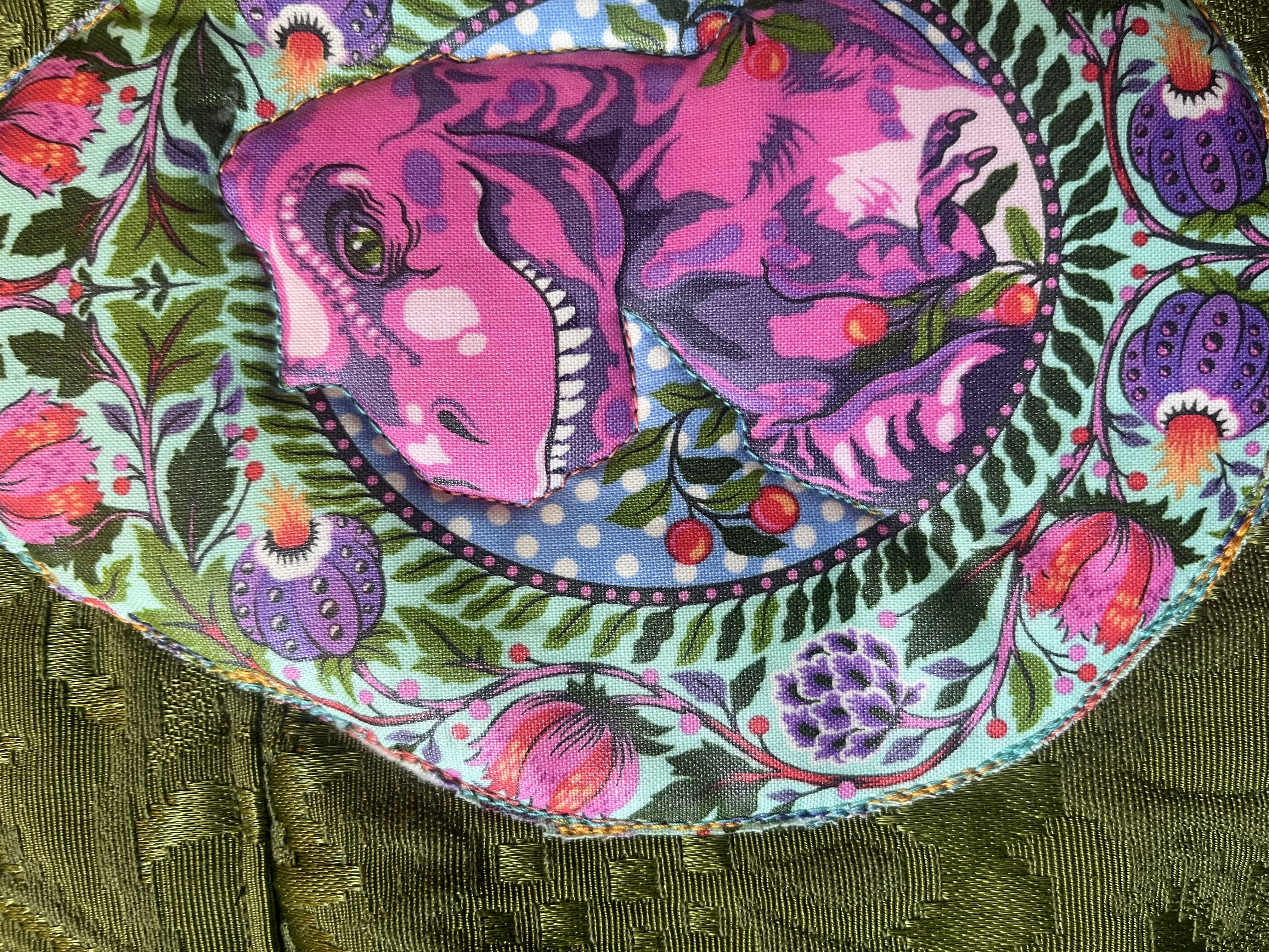 momo Dino insulated vest with Dinosaur quilted applique' detail on back and chest