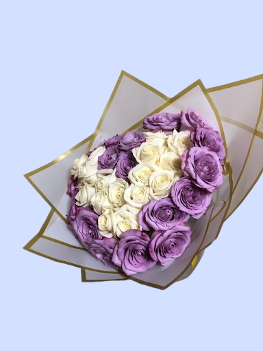 Elegant Heart-Shaped Purple and White Rose Bouquet