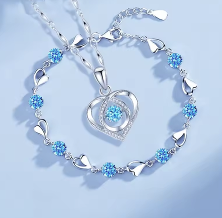 Elegant Blue Heart Jewelry Set