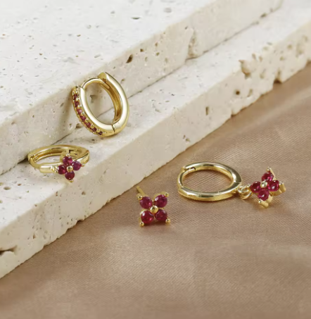 Gold and Ruby Earrings Set