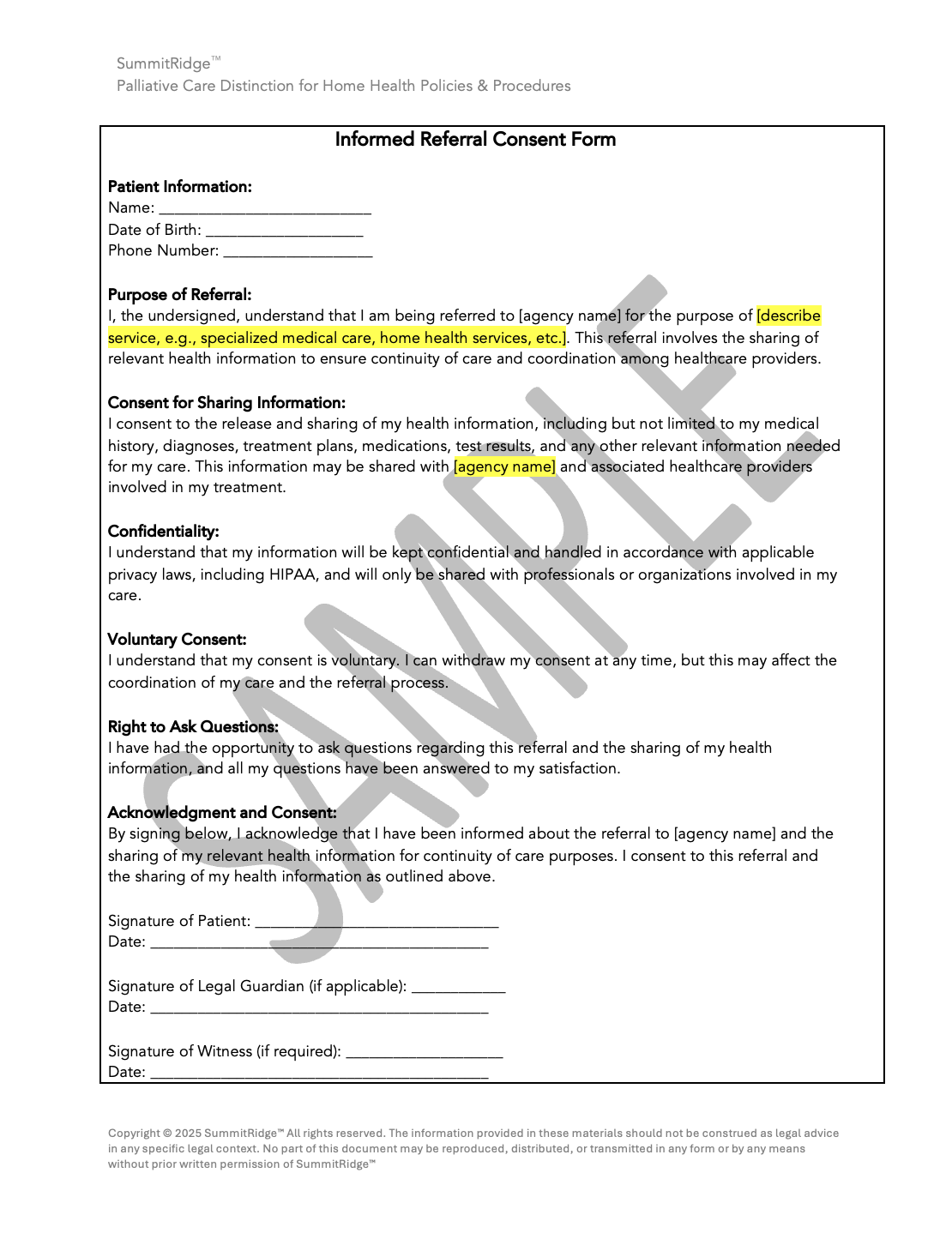 Palliative Care Distinction for Home Health Policies & Procedures