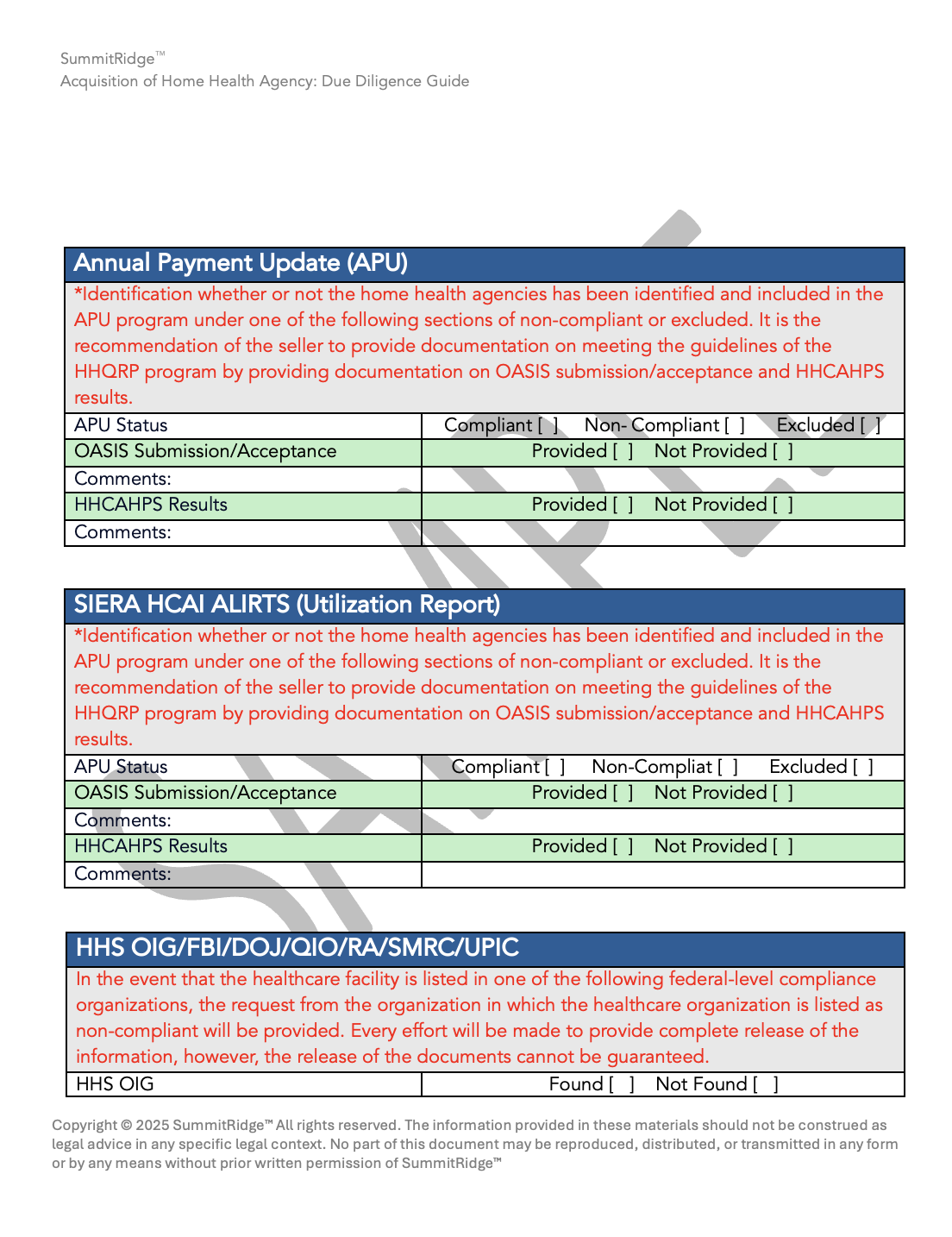 Acquisition of Home Health Agency: Due Diligence Guide