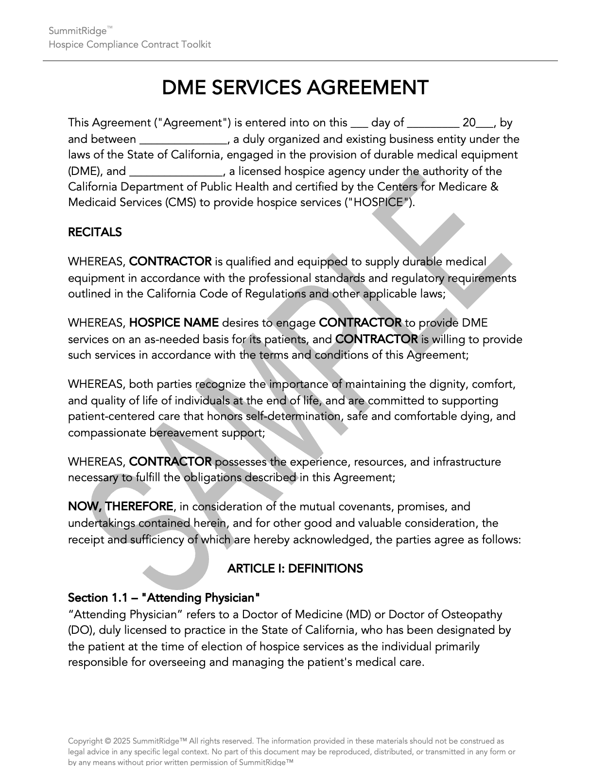 Hospice Compliance Contract Toolkit