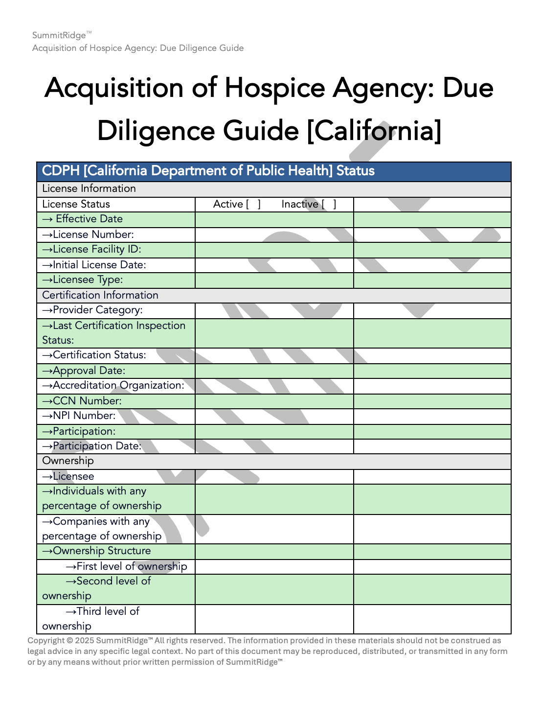 Acquisition of Hospice Agency Due Diligence Guide