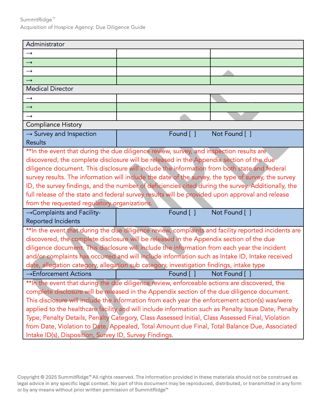 Acquisition of Hospice Agency Due Diligence Guide