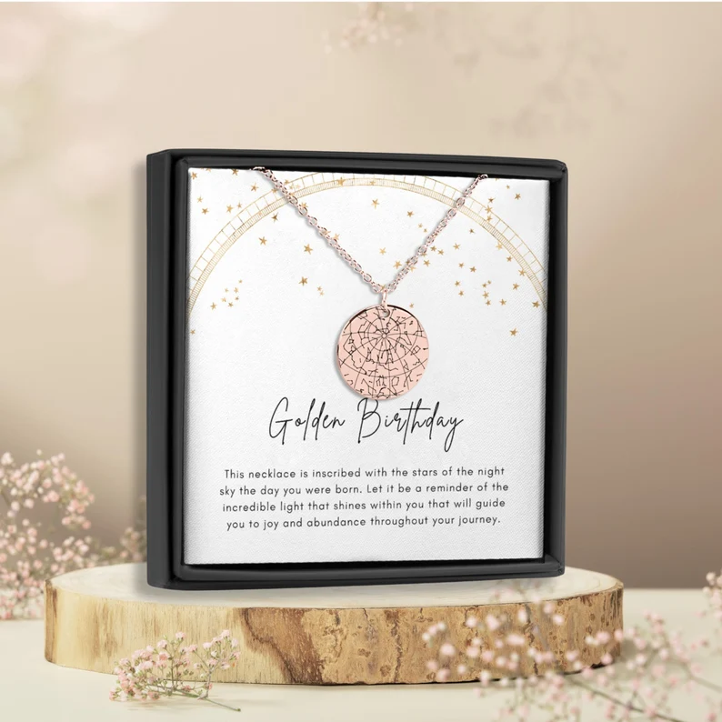 Golden Birthday Necklace with Card