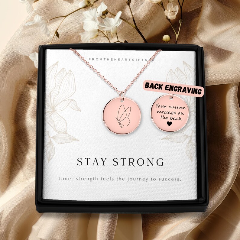 Stay Strong Necklace – Butterfly Pendant Gift for Her – Inner Strength Jewelry – Inspirational Encouragement, Resilience Jewelry for Her