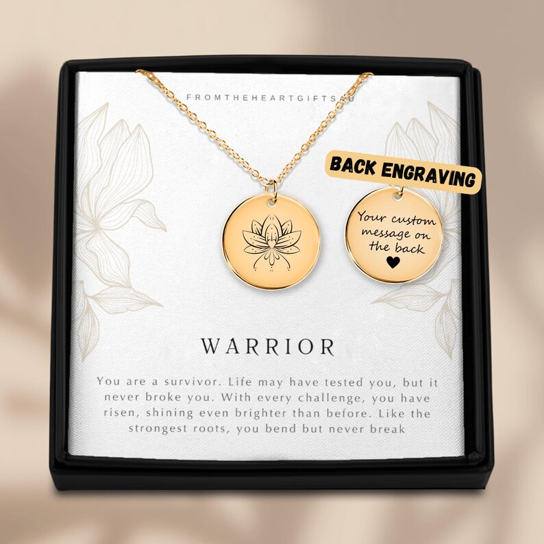 Lotus Warrior Necklace – Survivor Gift for Her, Motivational Jewelry, Strength and Resilience Gift, Inspirational Jewelry for Survivor