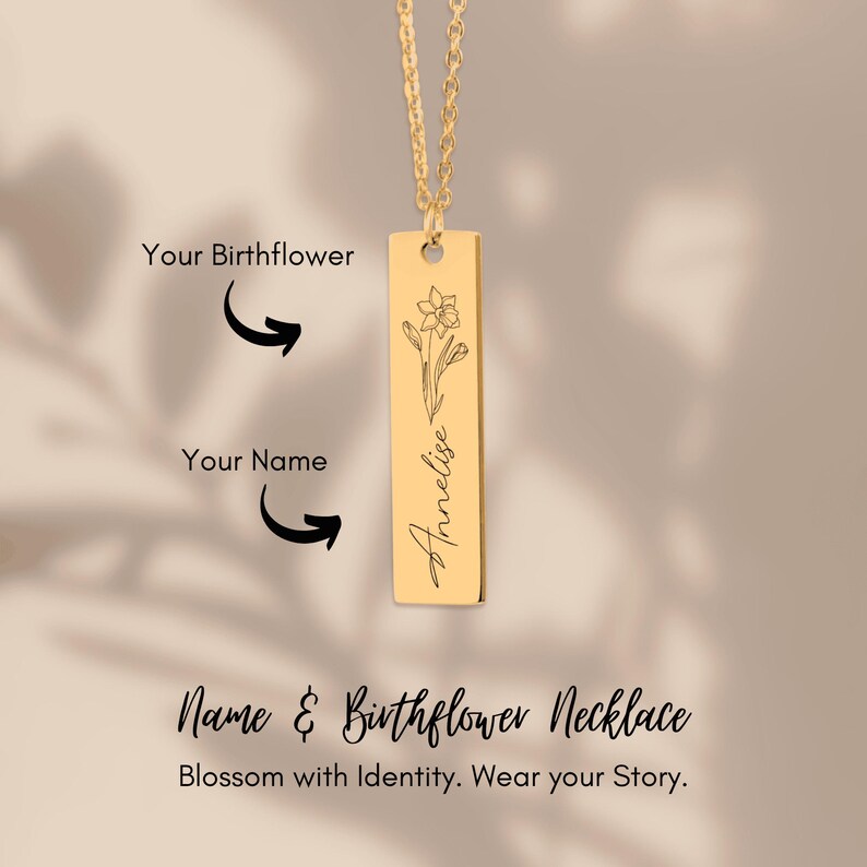 Name Necklace for Mom, Necklace for Mom, Engraved Necklace for Mom, Gift for Mom, Birth Flower Necklace, Unique Name Necklace, For Mom