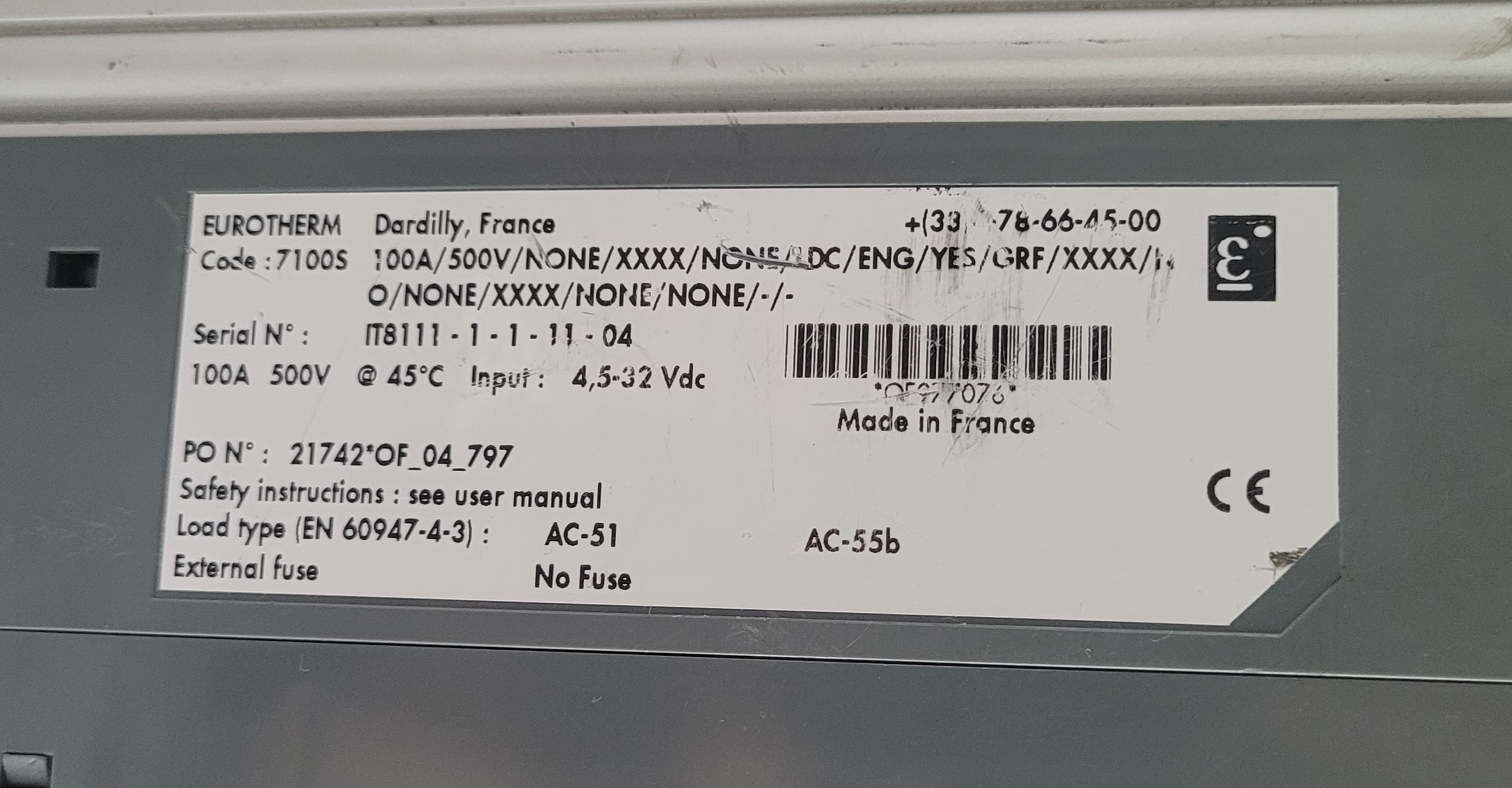 700036 Eurotherm Solid State Contactor 7100S / 100A / 500V 