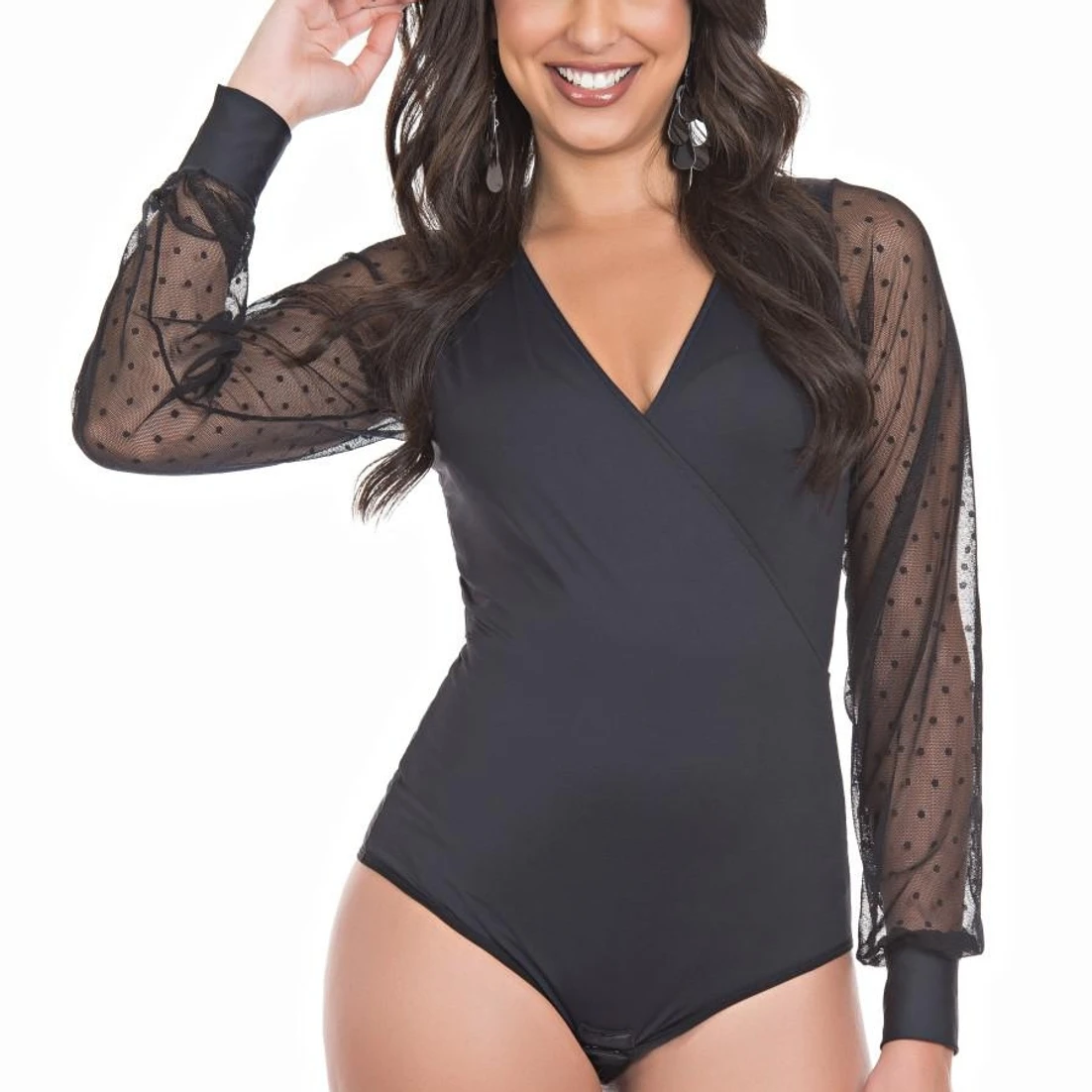Body manche longue en tulle 