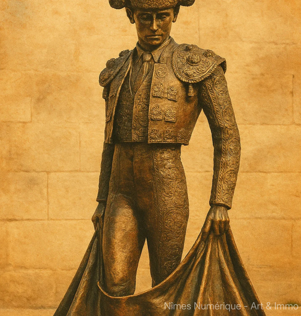 La statue de Nimeño II en style vintage – Hommage rétro au torero de Nîmes