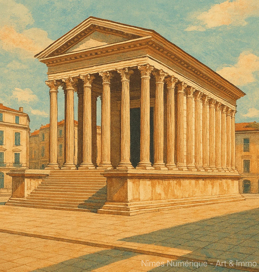 La Maison Carrée en style vintage – Affiche artistique générée par IA