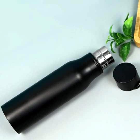 BALLOJI Customized Water Bottle with Name Stainless Steel Water Bottle, Colored Cap and Carry Strap 750ml, Black