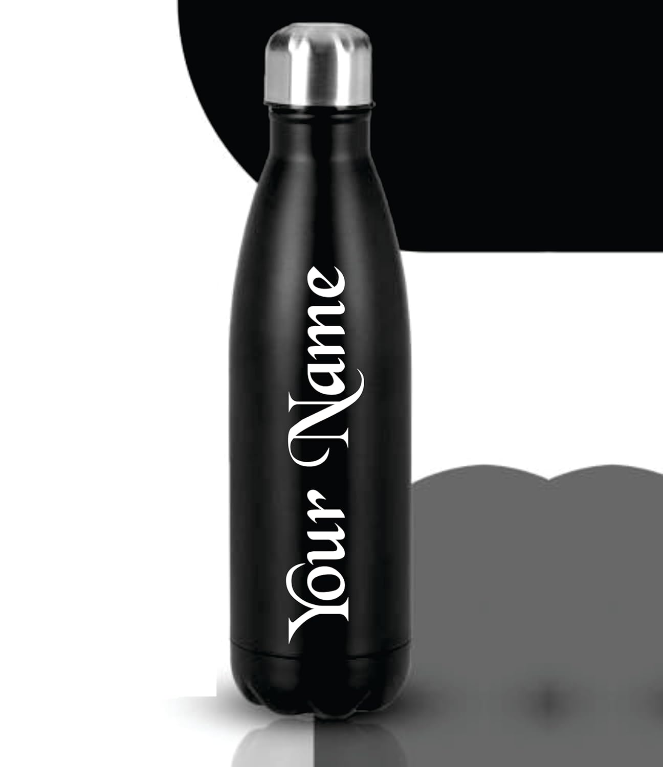 BALLOJI Customized Water Bottle with Name Vacuum Insulated Flask, 18 Hours Hot and Cold, Leak Proof, for Tea, Coffee, Office, Gym, School Travel 1000 litres Dark Black