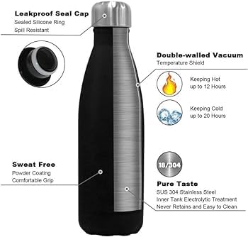 BALLOJI Customized Water Bottle with Name Vacuum Insulated Flask, 18 Hours Hot and Cold, Leak Proof, for Tea, Coffee, Office, Gym, School Travel 1000 litres Dark Black