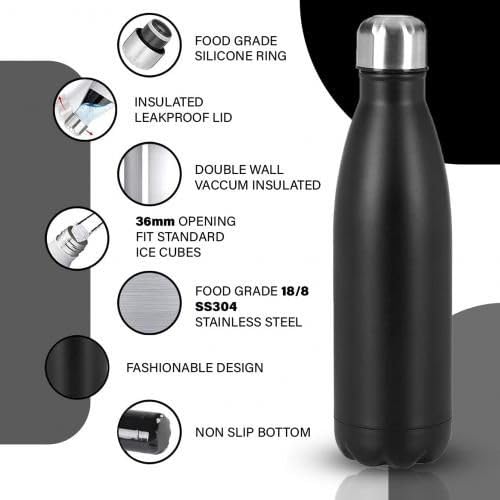BALLOJI Customized Water Bottle with Name Vacuum Insulated Flask, 18 Hours Hot and Cold, Leak Proof, for Tea, Coffee, Office, Gym, School Travel 1000 litres Dark Black