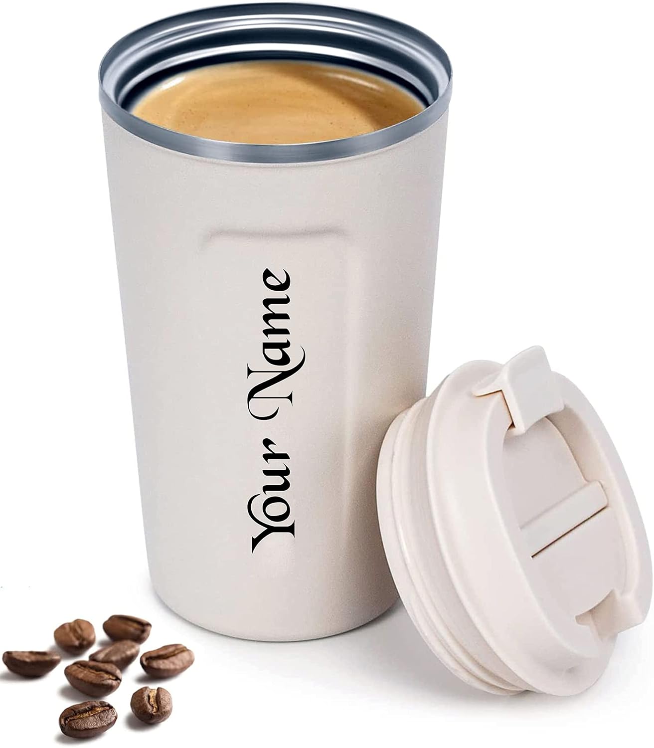BALLOJI Customized Coffee Mug With Name - 380ML Vacuum Insulated Double Walled Travel Mug With Leak Proof Lid for Hot Cold Drinks, Tea - Car Coffee Cup