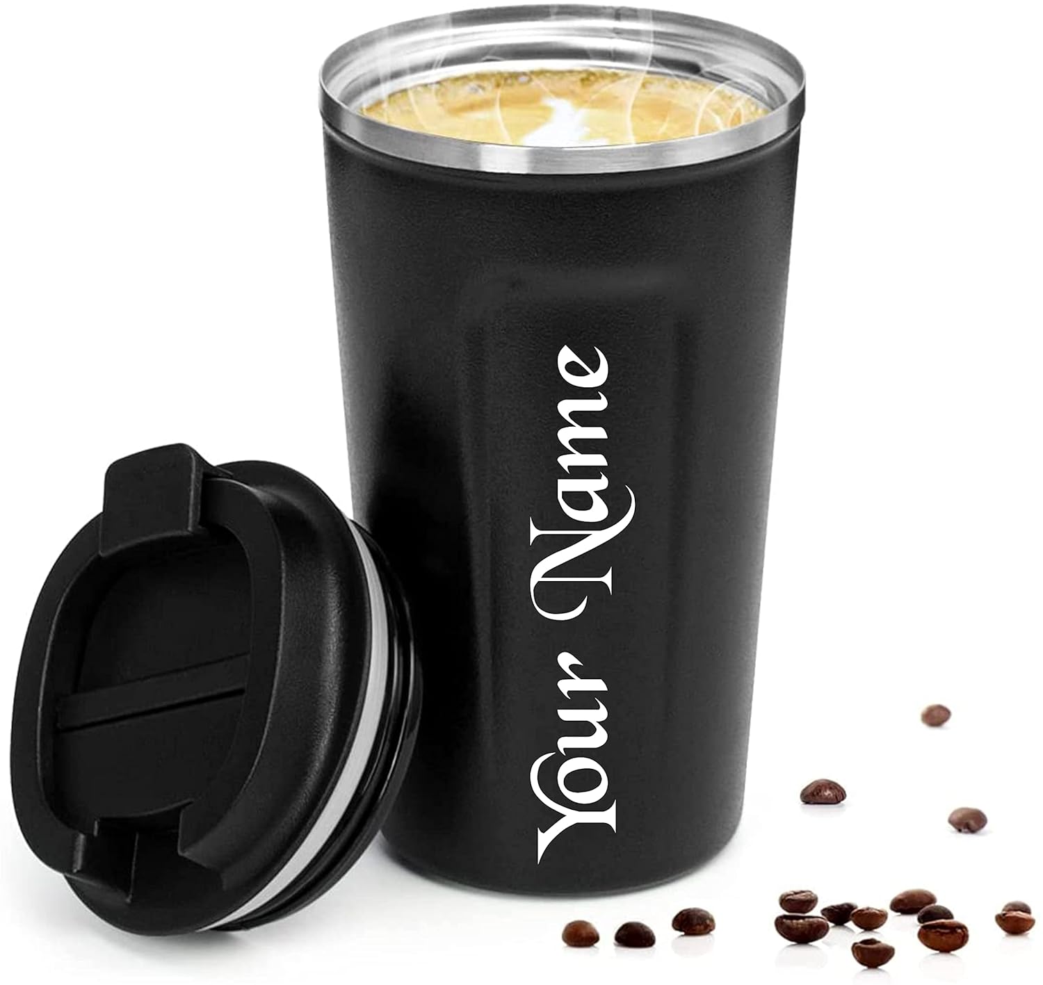 BALLOJI Customized Coffee Mug with Name Vacuum Insulated Coffee Mug 380ML Double Walled Travel Mug, Car Coffee Mug with Leak Proof Lid for Hot and Cold...