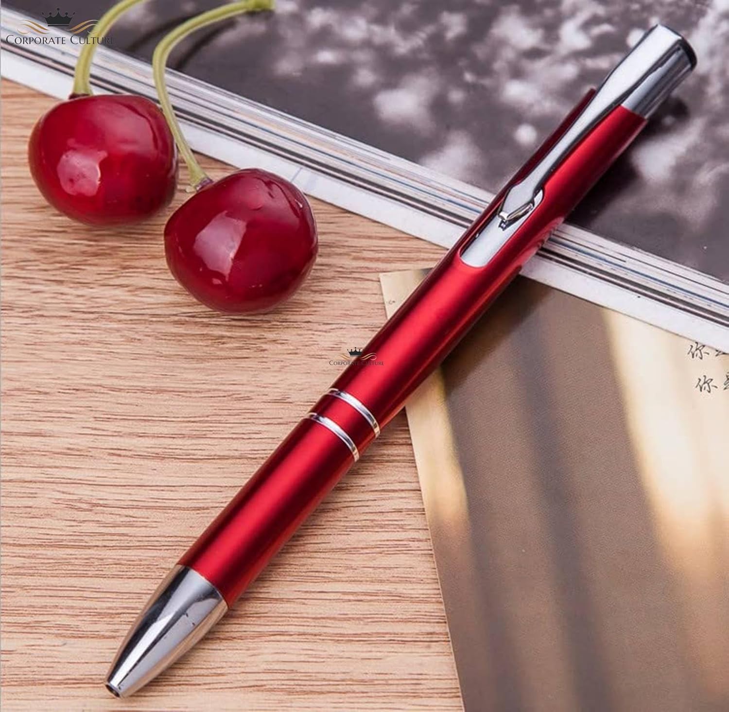 BALLOJI Customised Personalized Pen with Your Logo/Company Name Engraving|TIK TIK Red Ballpoint |Lightweight Blue Ink Pen|Gift Ideas for Birthday...