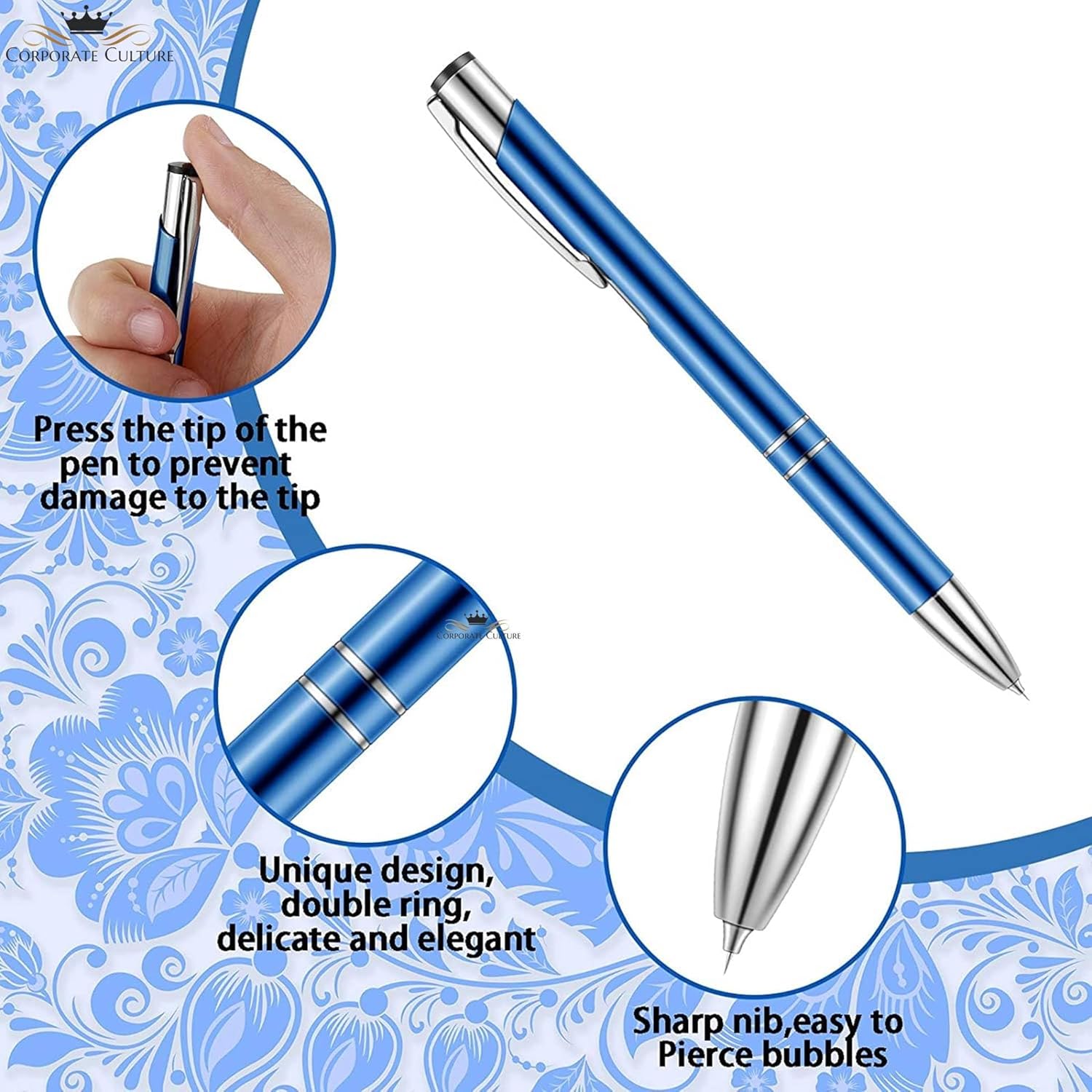 BALLOJI Customised Personalized Blue Pen with Your Logo/Company Name Engraved |TIK TIK Ballpoint Blue Ink Lightweight |Gift Ideas for Birthday...