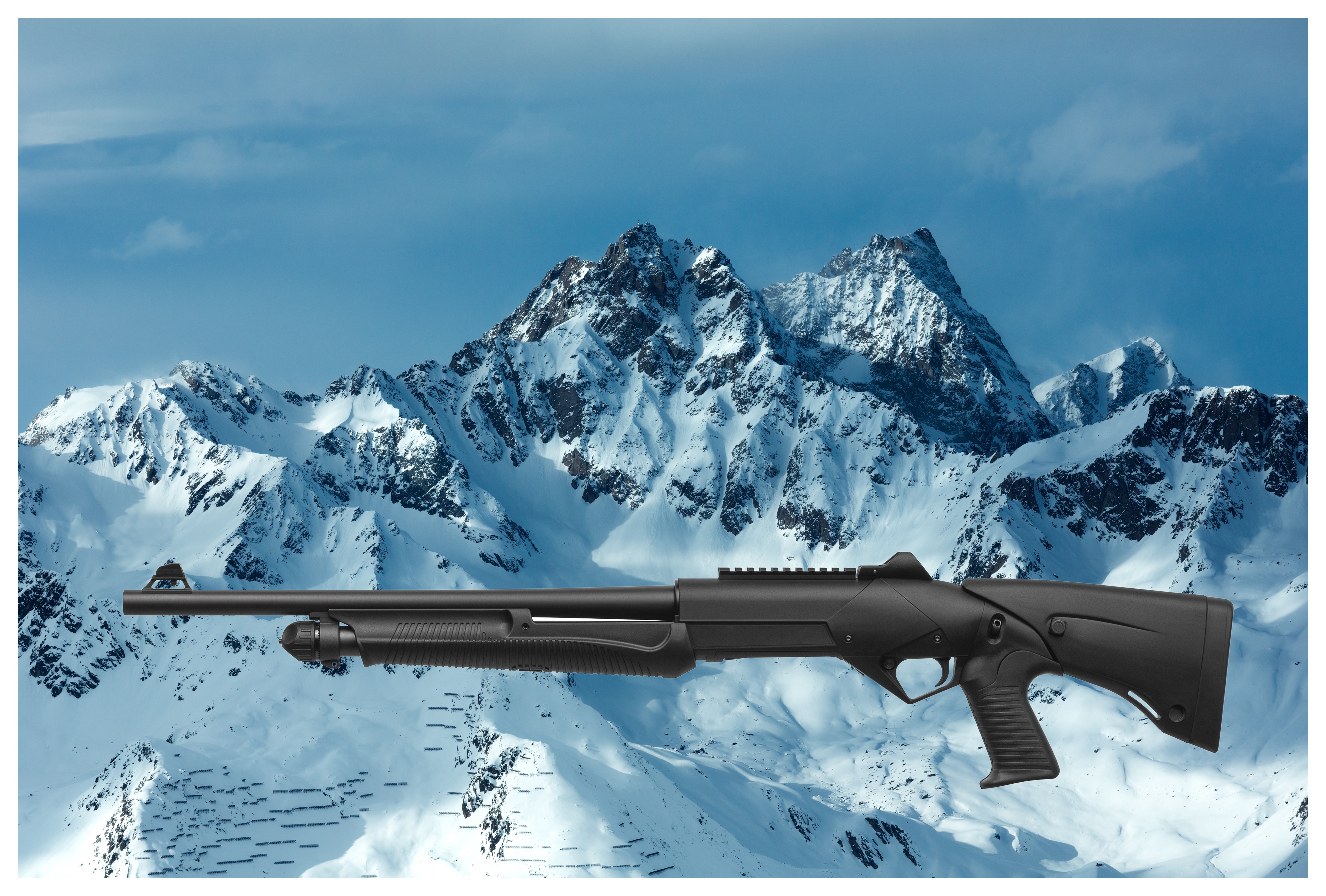 136 Modern Tactical Shotgun and Mountains